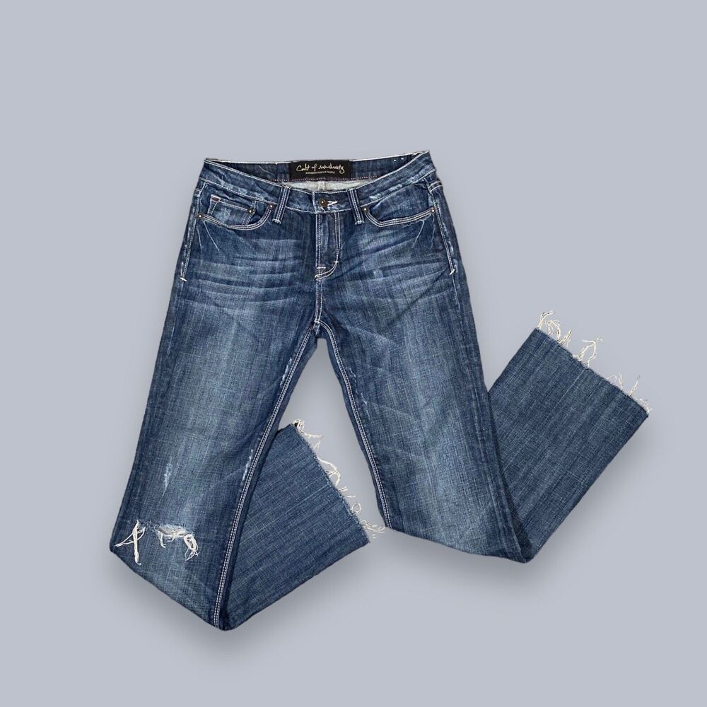 Cult of Individuality Womens Jeans 29 Distressed Boot Cut Raw Hem Frays 32x30.5